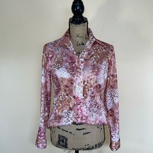 Vintage 70s Butterfly Collar Long Sleeve Button Up Shirt